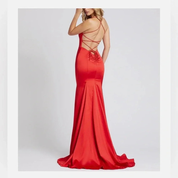 EUC Mac Duggal Ieena 26268 Strappy Lace-Up Back Column Gown, Red, 12 - Picture 8 of 8